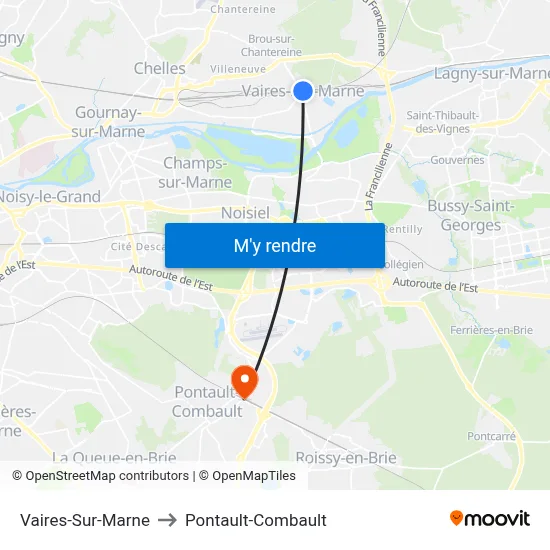Vaires-Sur-Marne to Pontault-Combault map