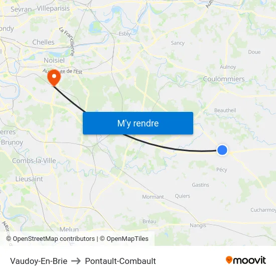 Vaudoy-En-Brie to Pontault-Combault map