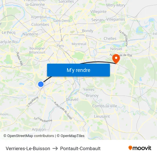 Verrieres-Le-Buisson to Pontault-Combault map
