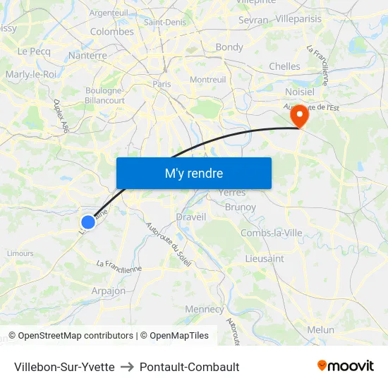 Villebon-Sur-Yvette to Pontault-Combault map