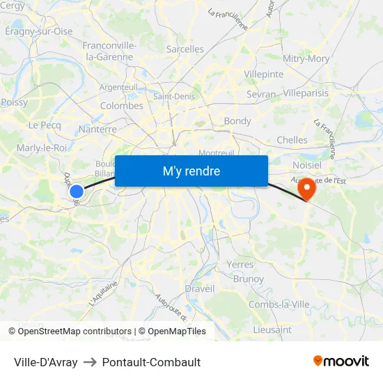 Ville-D'Avray to Pontault-Combault map