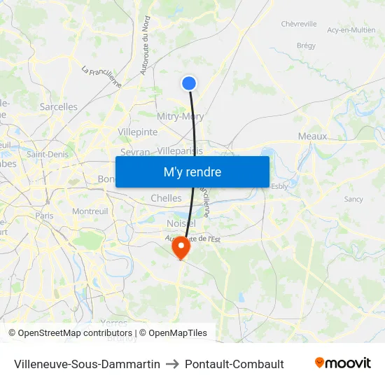 Villeneuve-Sous-Dammartin to Pontault-Combault map