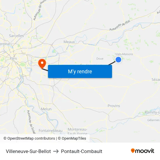 Villeneuve-Sur-Bellot to Pontault-Combault map
