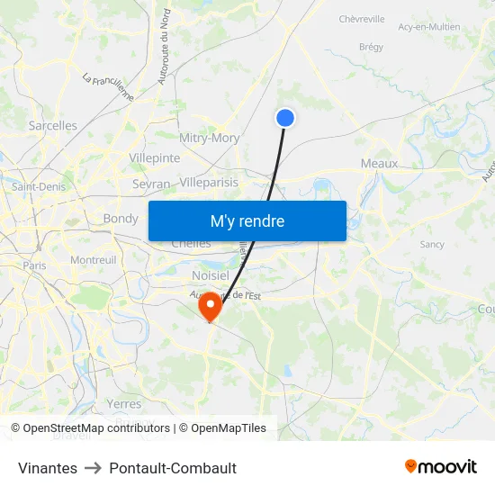 Vinantes to Pontault-Combault map
