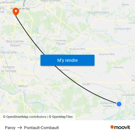 Paroy to Pontault-Combault map
