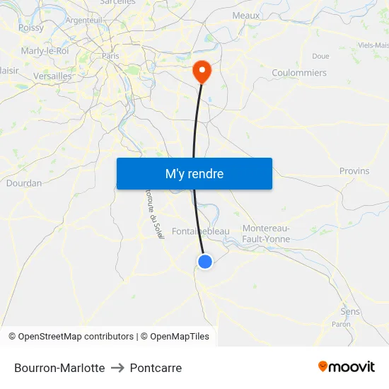 Bourron-Marlotte to Pontcarre map