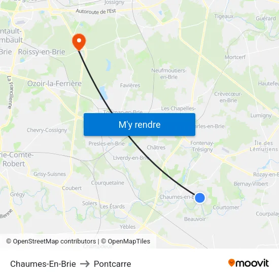 Chaumes-En-Brie to Pontcarre map