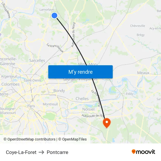 Coye-La-Foret to Pontcarre map