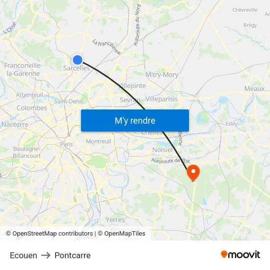 Ecouen to Pontcarre map