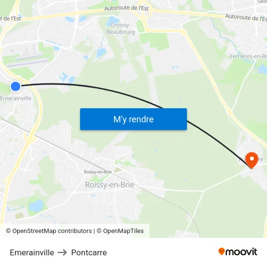 Emerainville to Pontcarre map