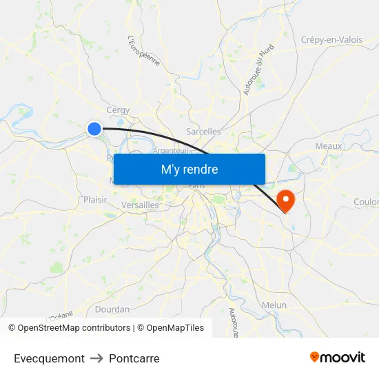 Evecquemont to Pontcarre map