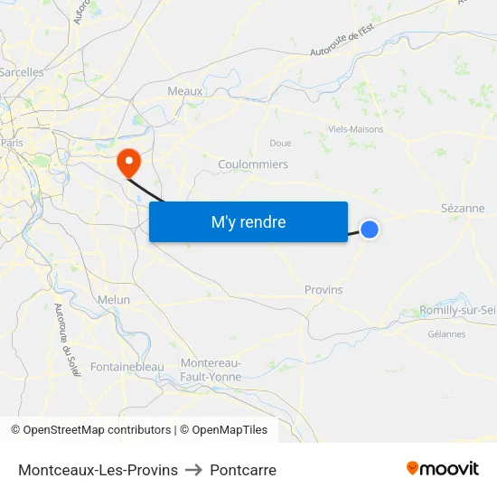Montceaux-Les-Provins to Pontcarre map