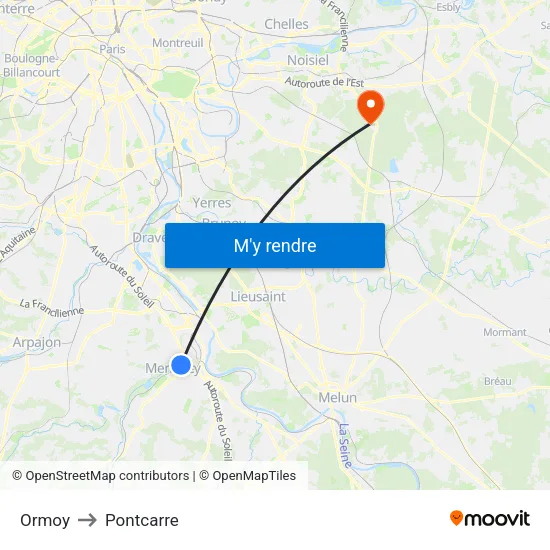 Ormoy to Pontcarre map