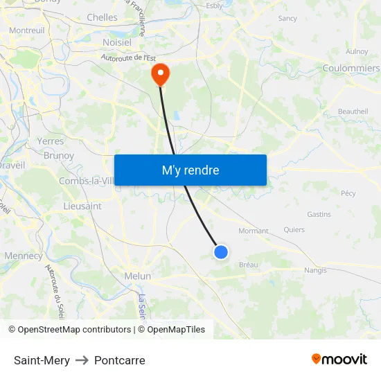 Saint-Mery to Pontcarre map