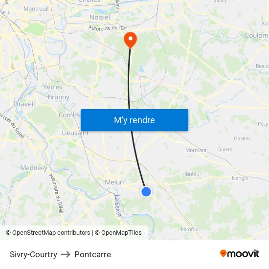 Sivry-Courtry to Pontcarre map