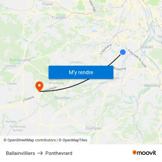 Ballainvilliers to Ponthevrard map