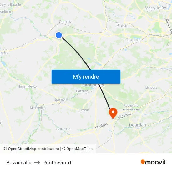 Bazainville to Ponthevrard map