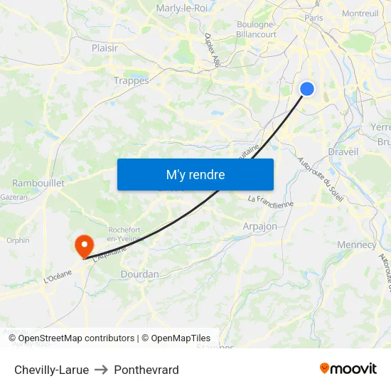 Chevilly-Larue to Ponthevrard map