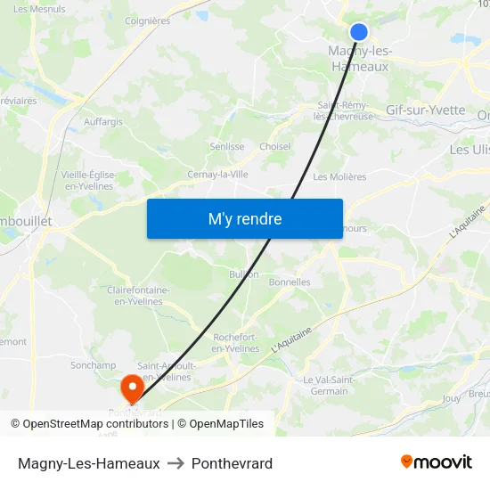 Magny-Les-Hameaux to Ponthevrard map