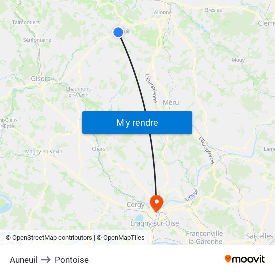 Auneuil to Pontoise map