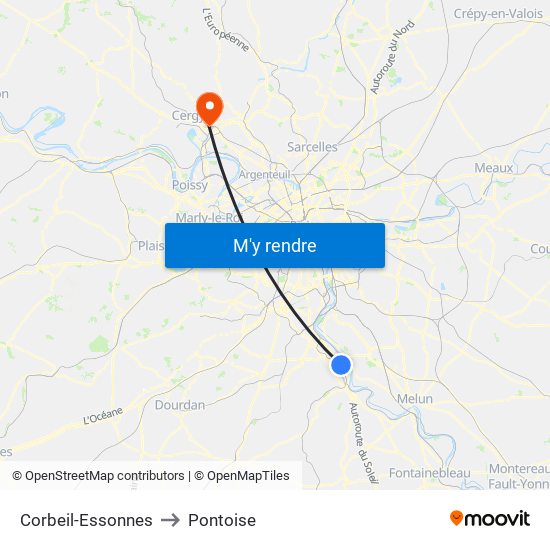 Corbeil-Essonnes to Pontoise map