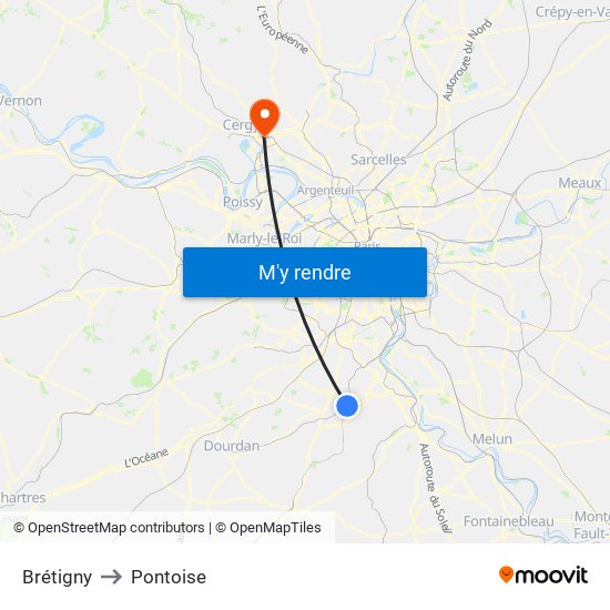 Brétigny to Pontoise map