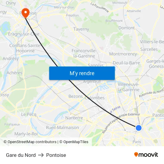 Gare du Nord to Pontoise map