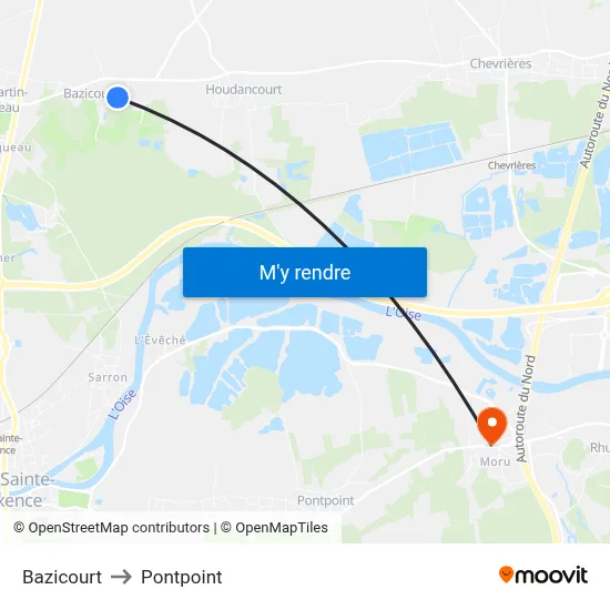 Bazicourt to Pontpoint map