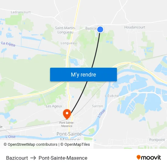 Bazicourt to Pont-Sainte-Maxence map