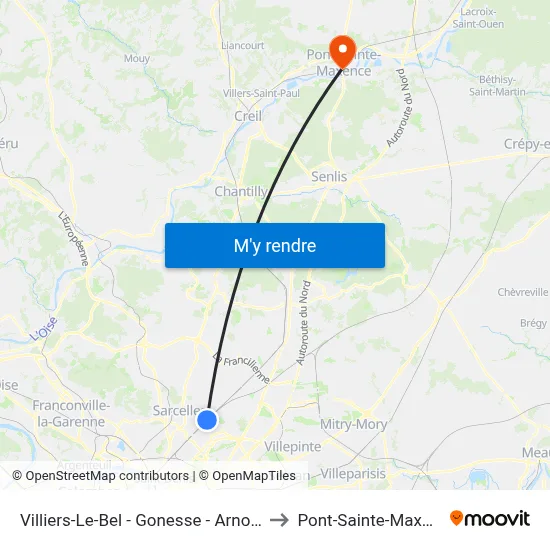 Villiers-Le-Bel - Gonesse - Arnouville to Pont-Sainte-Maxence map