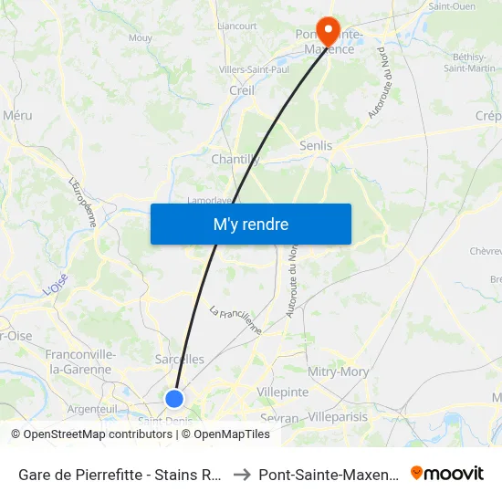 Gare de Pierrefitte - Stains RER to Pont-Sainte-Maxence map