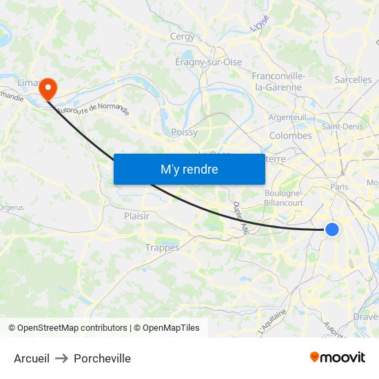 Arcueil to Porcheville map