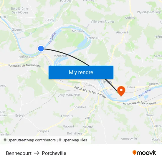 Bennecourt to Porcheville map