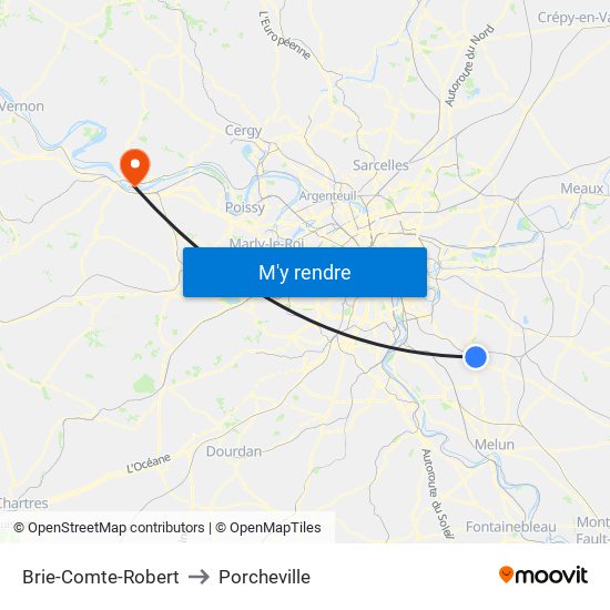 Brie-Comte-Robert to Porcheville map