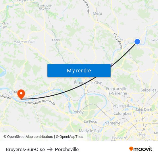 Bruyeres-Sur-Oise to Porcheville map