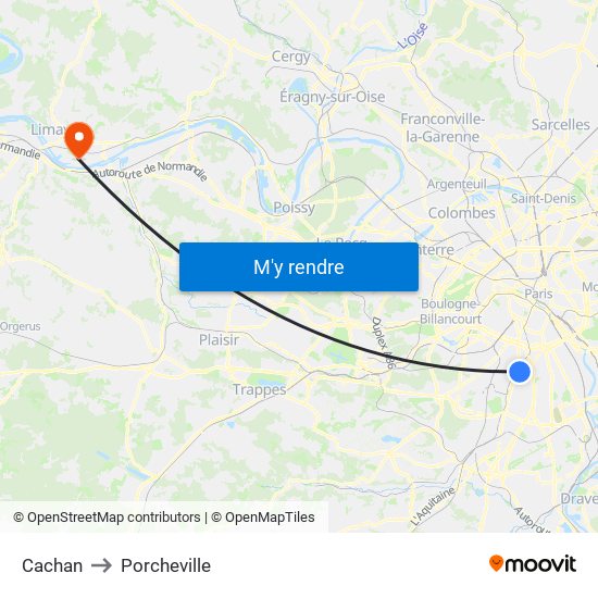 Cachan to Porcheville map