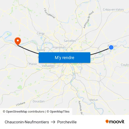 Chauconin-Neufmontiers to Porcheville map
