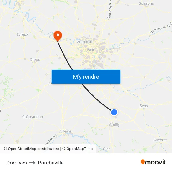 Dordives to Porcheville map