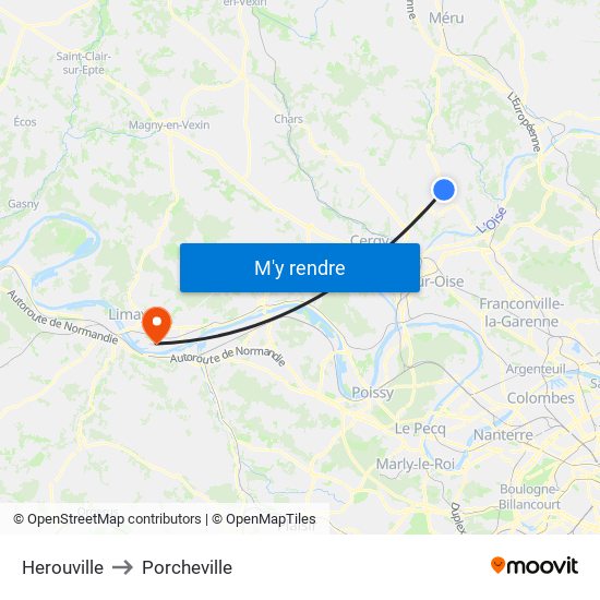 Herouville to Porcheville map