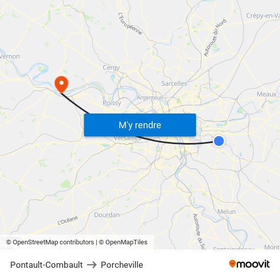 Pontault-Combault to Porcheville map