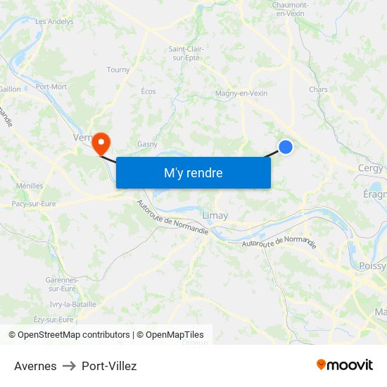 Avernes to Port-Villez map