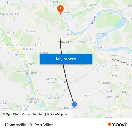 Mondreville to Port-Villez map