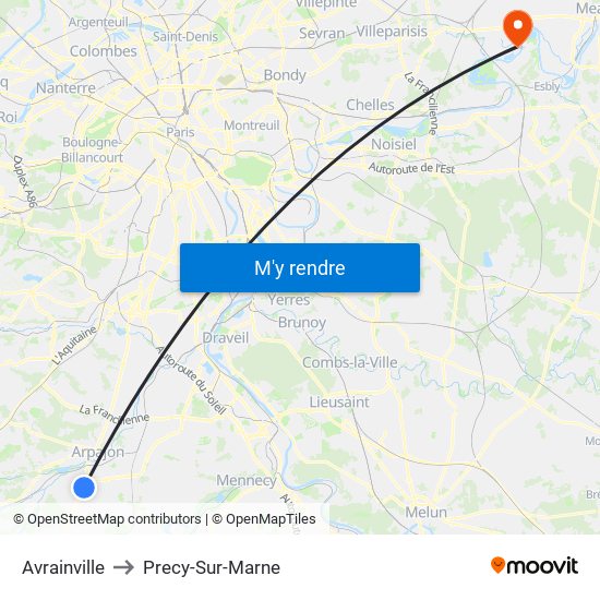 Avrainville to Precy-Sur-Marne map