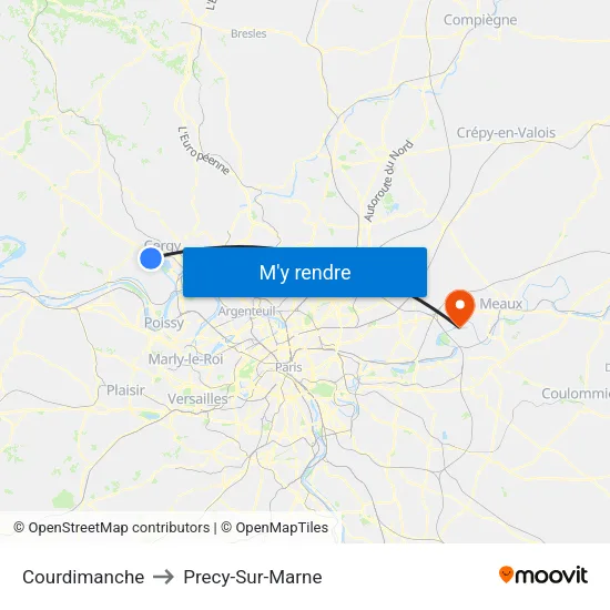 Courdimanche to Precy-Sur-Marne map