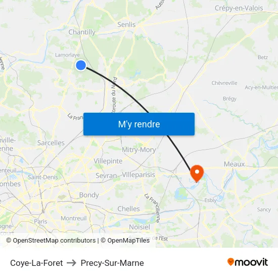 Coye-La-Foret to Precy-Sur-Marne map