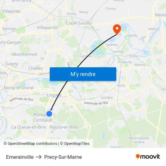 Emerainville to Precy-Sur-Marne map