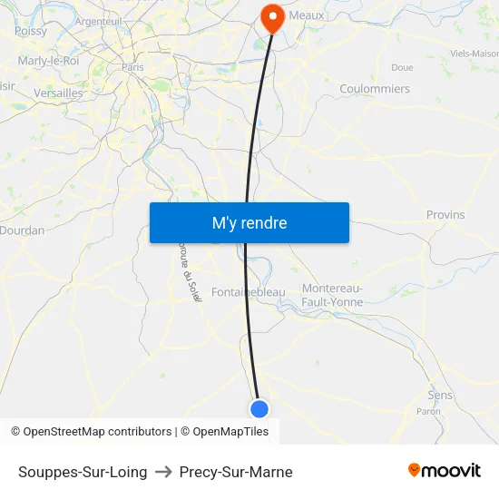 Souppes-Sur-Loing to Precy-Sur-Marne map