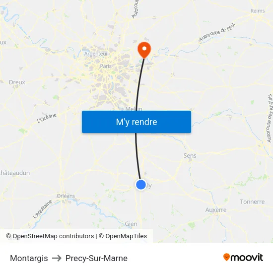 Montargis to Precy-Sur-Marne map