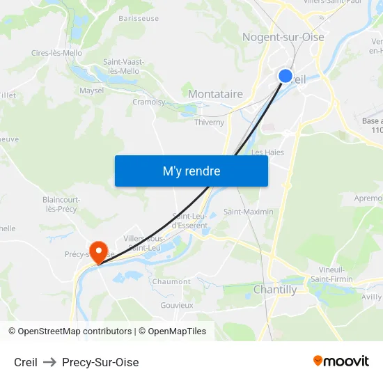 Creil to Precy-Sur-Oise map