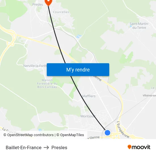 Baillet-En-France to Presles map